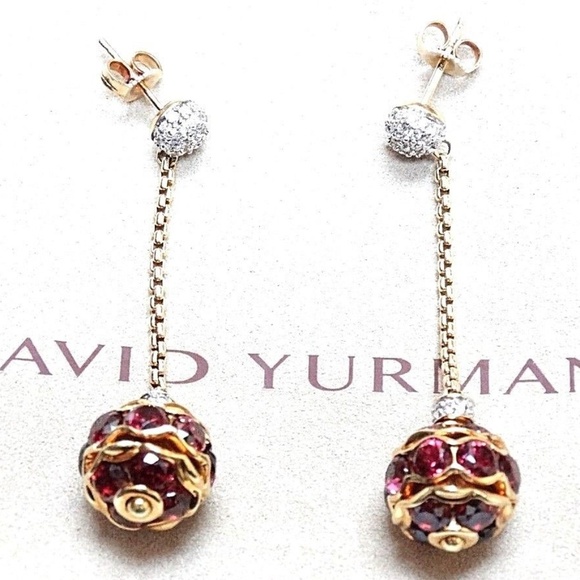 DAVID YURMAN RHODOLITE GARNET DIAMOND EARRINGS - Picture 1 of 7